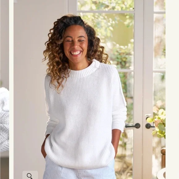 Frank & Eileen White Ribbed Crewneck Sweater - Picture 1 of 6